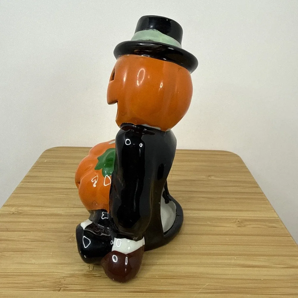 VTG Pumpkin Halloween Jack O Lantern Votive Candle Holder Light‎ Up Head Ceramic